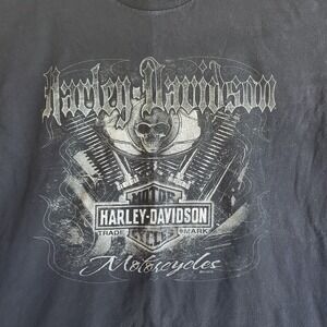 Harley-Davidson Mens Black T-Shirt Size L Motorcycle Engine Skull Graphic